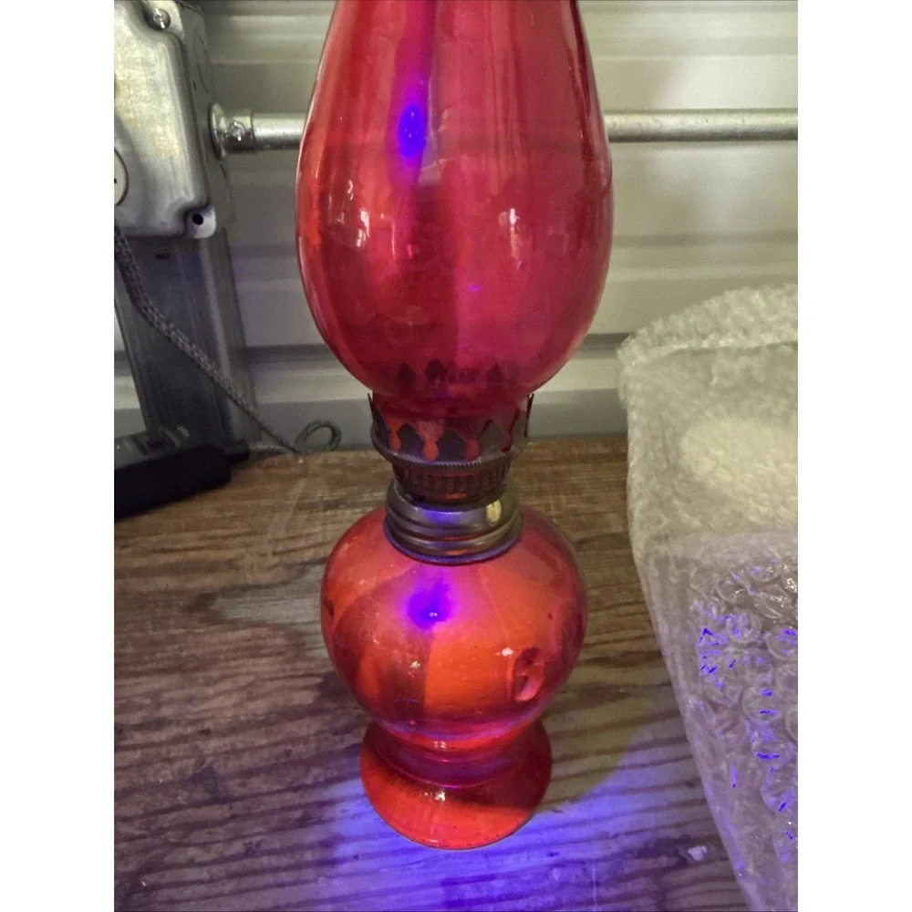 Vintage Red Glass Oil Lamp with Ruffle top 10.5